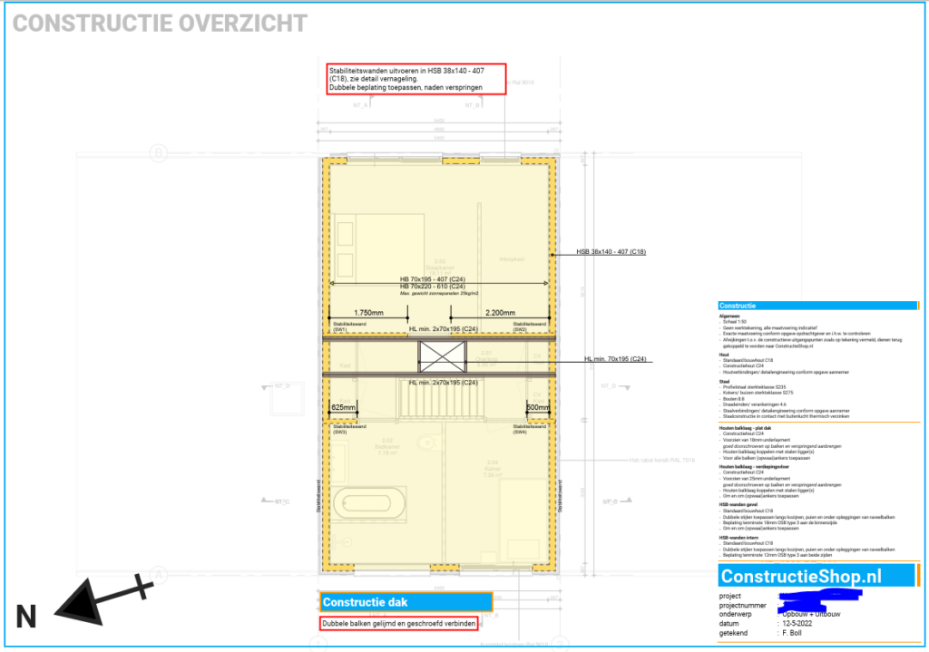 Almere constructietekening uitbouw Kimwierde