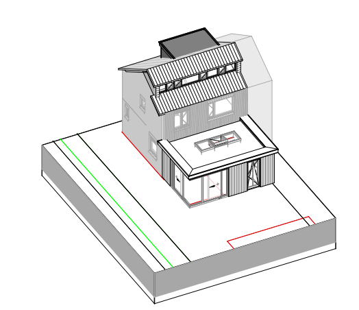 Aanbouw constructietekening, schets van een huis