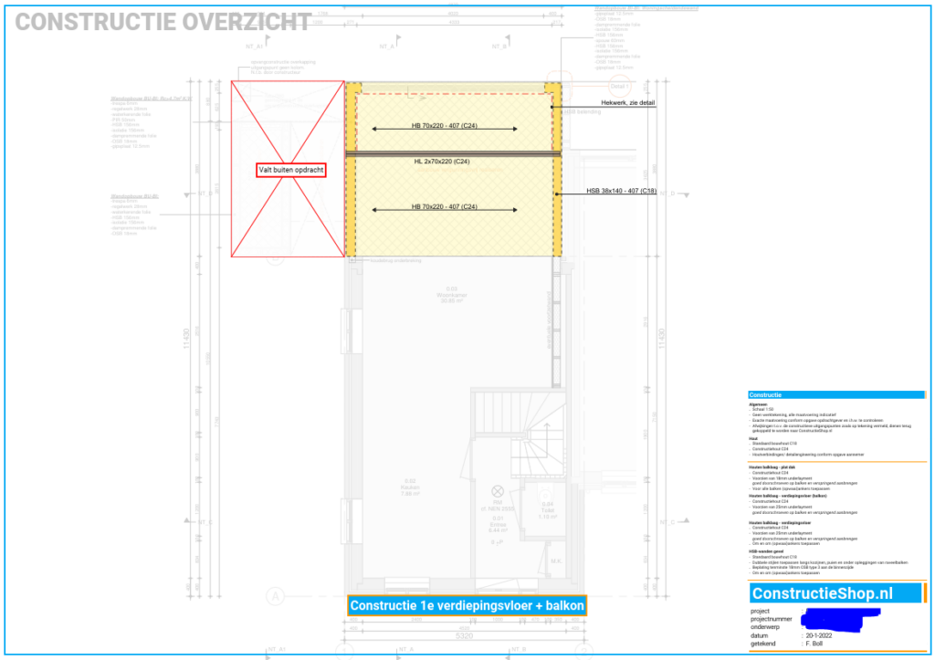 Almere constructietekening uitbouw