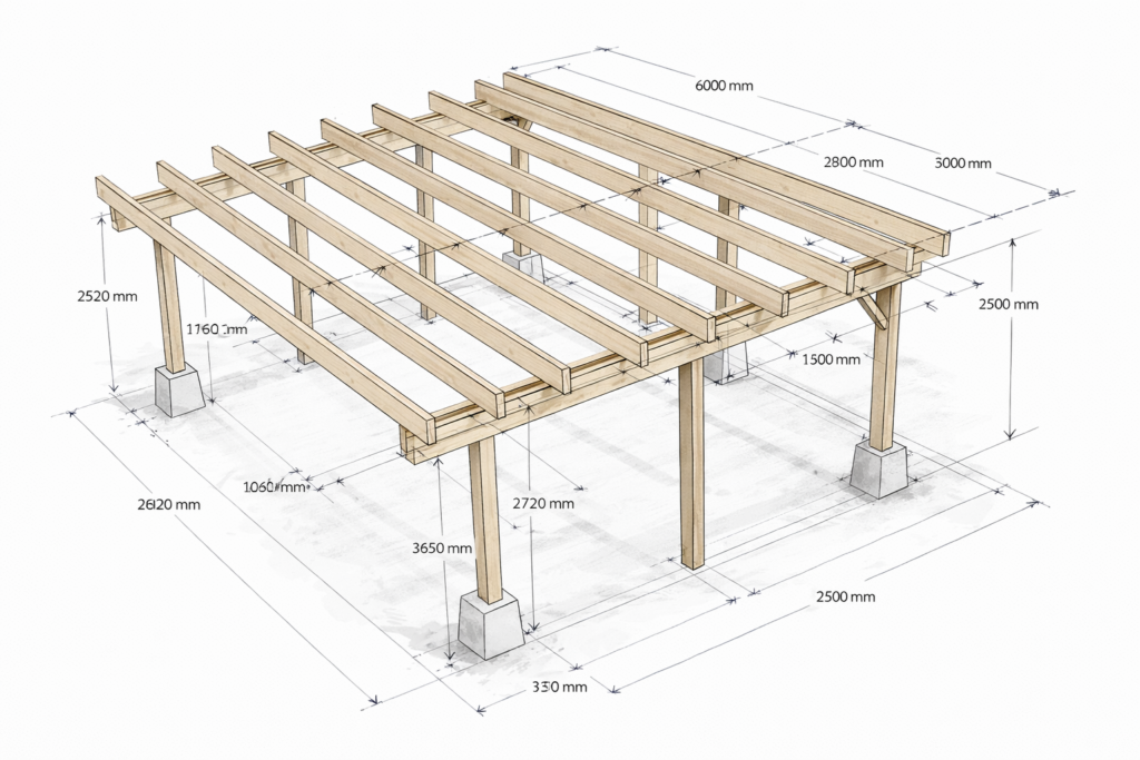 Carport schematische tekening
