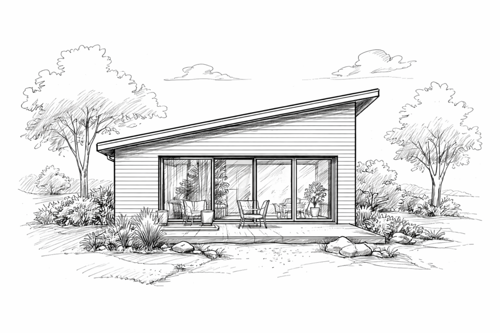 Schematische weergave van lessenaarsdak. Ontworpen door de klant