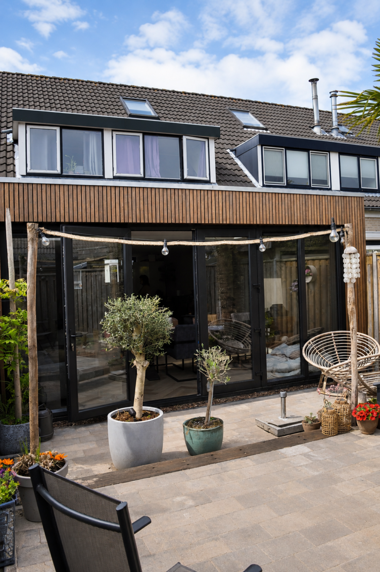 Strakke uitbouw Hellevoetsluis met kunststof pui