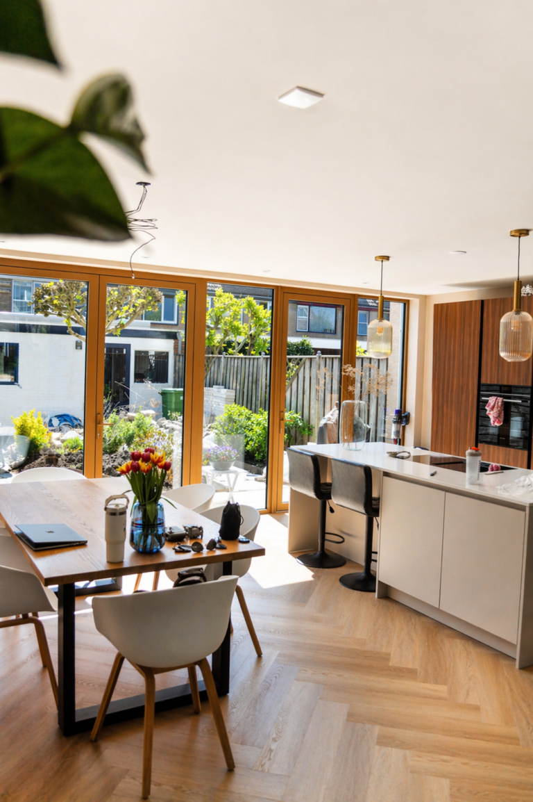 Luxe uitbouw aan woning in Woerden met strak design en grote glaspartij