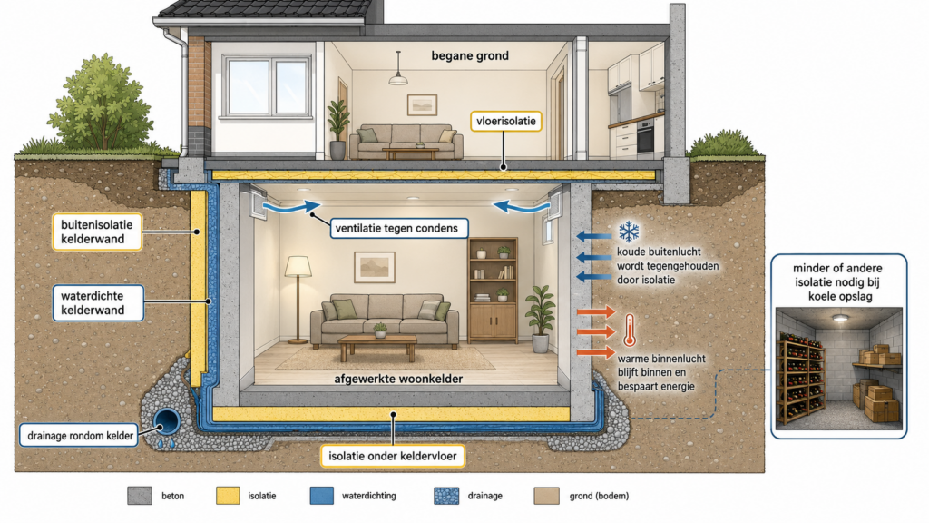 Schematische weergave kelder isoleren