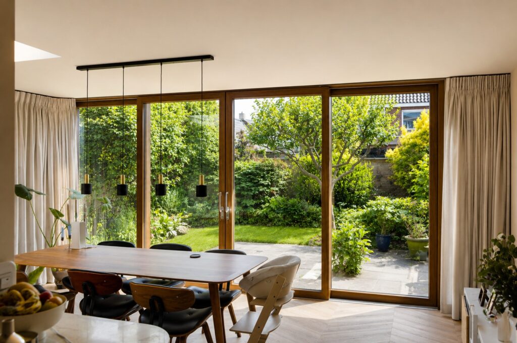 Prefab aanbouw geplaatst